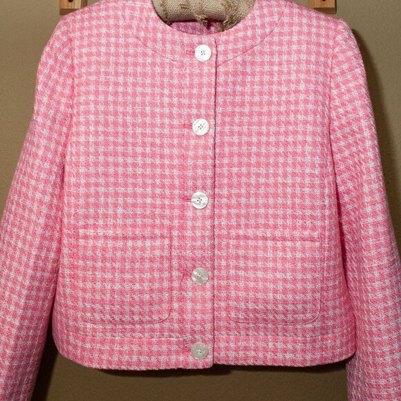 NWT J. Crew Tweed Houndstooth Lady Jacket in Pink Himalayan Spice size 10 - Picture 2 of 12